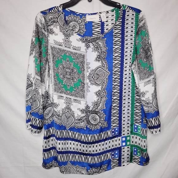 Chico's Tops - CHICO'S Women's Multicolor Scarf Print 3/4 Sleeve Blouse 0/SMALL